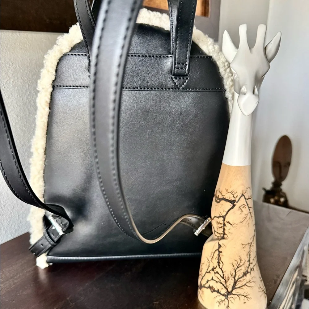 Michael Kors black and Cream Backpack is leather/ fur is faux new bag - Picture 10 of 11